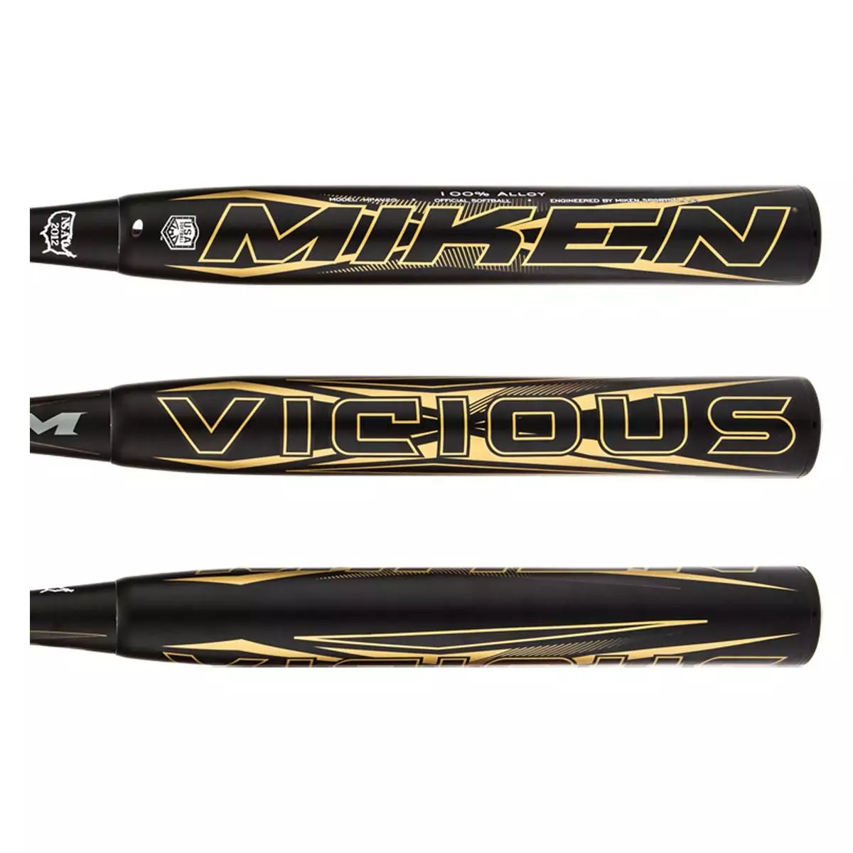 Miken Vicious 13" End Loaded Dual Stamp Slow Pitch Softball Bat: MPAV20 Black, Gold 6 Miken Vicious 13" End Loaded Dual Stamp Slow Pitch Softball Bat: MPAV20 Black, Gold - Image 4