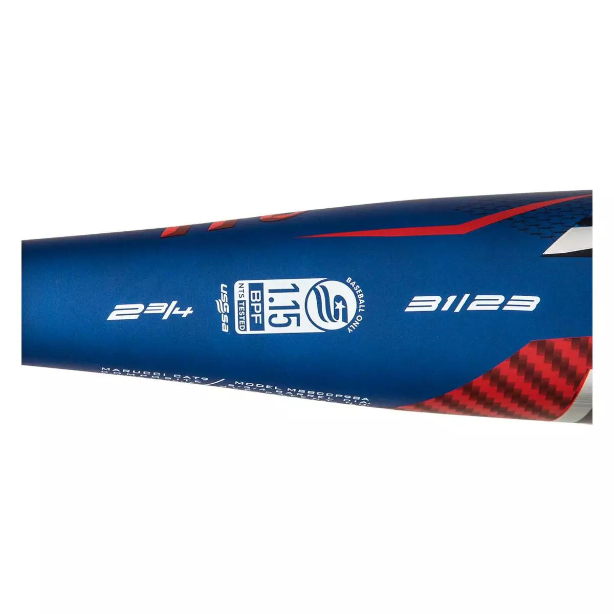 Marucci CAT9 Composite Pastime -8 USSSA Baseball Bat: MSBCCP98A Blue, Red, White 6 Marucci CAT9 Composite Pastime -8 USSSA Baseball Bat: MSBCCP98A Blue, Red, White - Image 4