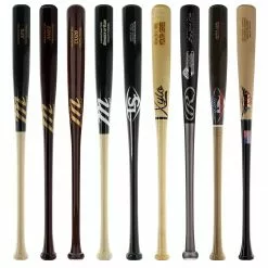 JustBats Pick Your Pack - Youth Wood 3-Pack - Gold Natural, Black, Maroon, Grey, Silver, White, Brown, Gold