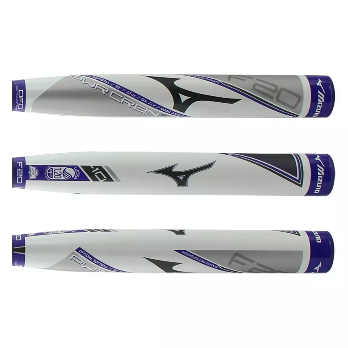 Mizuno F20 PWR CRBN -10 Fastpitch Softball Bat: F20-PWR CRBN0 Purple, White 4 Mizuno F20 PWR CRBN -10 Fastpitch Softball Bat: F20-PWR CRBN0 Purple, White - Image 2