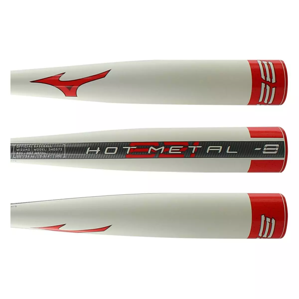 Mizuno Hot Metal -8 USSSA Baseball Bat: SL21HM8 Red, White 4 Mizuno Hot Metal -8 USSSA Baseball Bat: SL21HM8 Red, White - Image 2