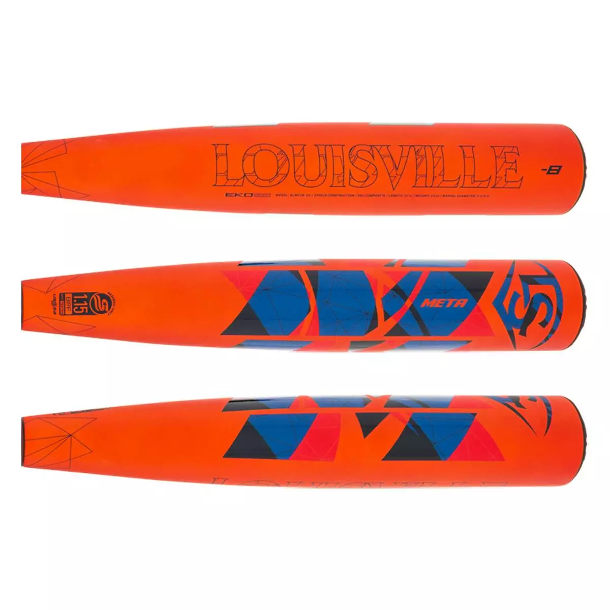2022 Louisville Slugger Meta -8 USSSA Baseball Bat: WBL2529010 Black, Navy, Orange 4 2022 Louisville Slugger Meta -8 USSSA Baseball Bat: WBL2529010 Black, Navy, Orange - Image 2