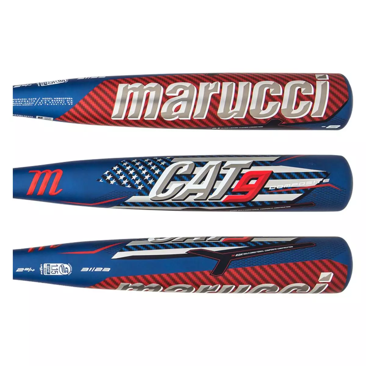 Marucci CAT9 Composite Pastime -8 USSSA Baseball Bat: MSBCCP98A Blue, Red, White 4 Marucci CAT9 Composite Pastime -8 USSSA Baseball Bat: MSBCCP98A Blue, Red, White - Image 2